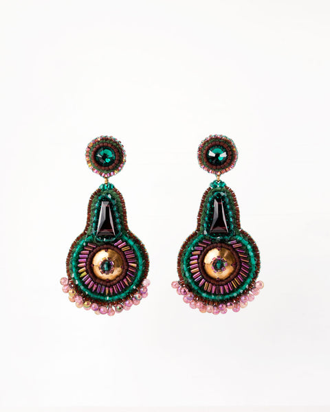 Soutache earrings with Swarovski popular crystals, emerald, gold, elegant