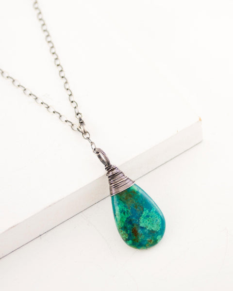 Dainty Chrysocolla Pendant| Chrysocolla |Silver jewelry | Chrysocolla handmade silver pendant| Anniversary good Gifts