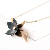 Brass choker necklace with enamel flower & crystal